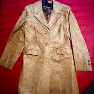 Stylish Tan leather Women's Trench Coat sz L
